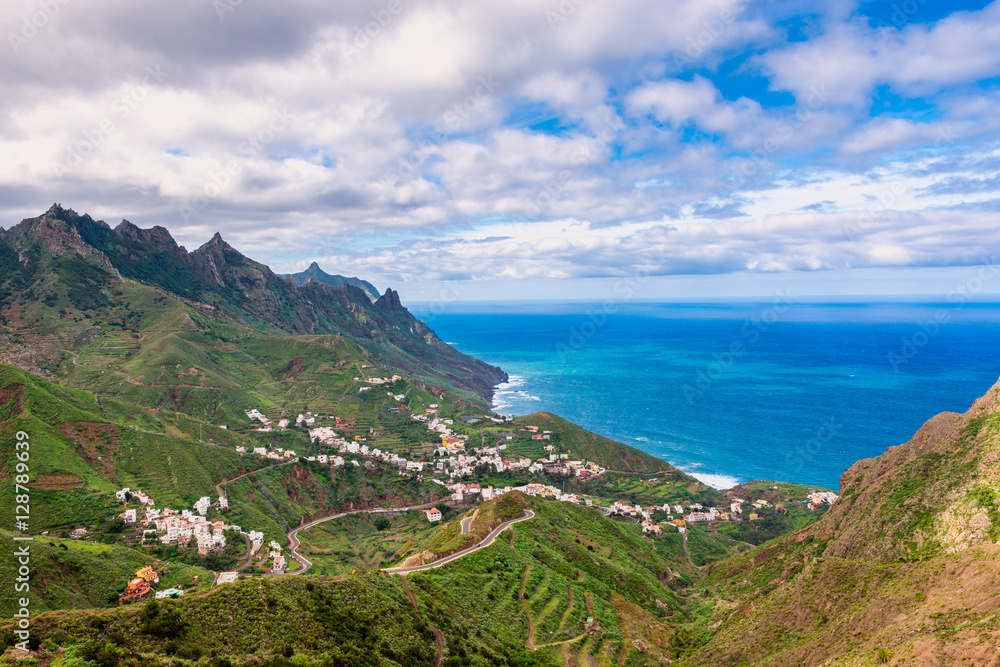 High angle view on coastal village of Taganana Tenerife