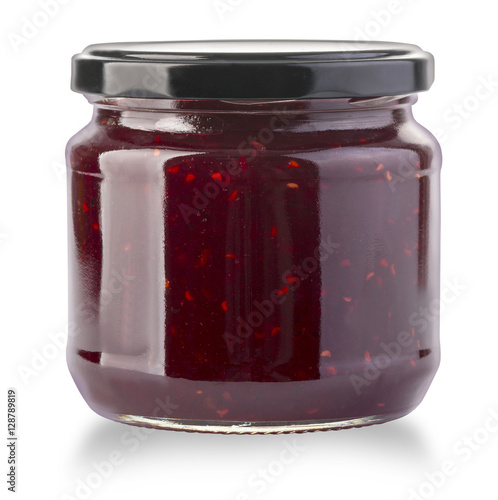 Strawberry jam jar isolated