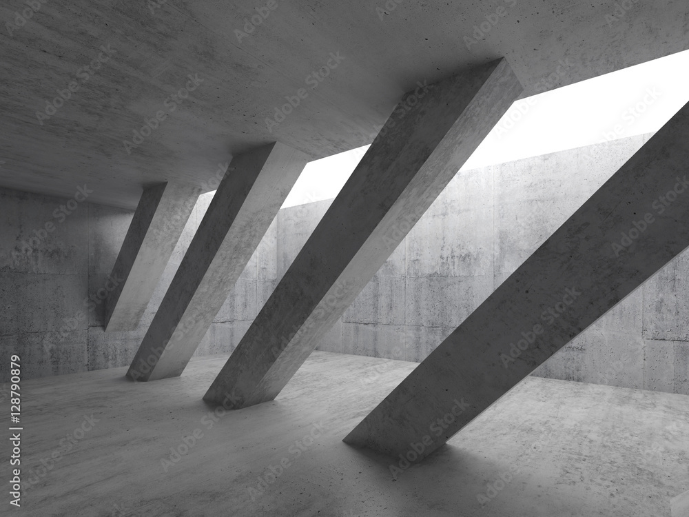 Fototapeta 3d empty interior with diagonal concrete columns