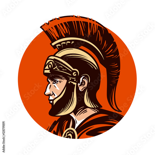 Ancient warrior in helmet symbol. Vector illustration