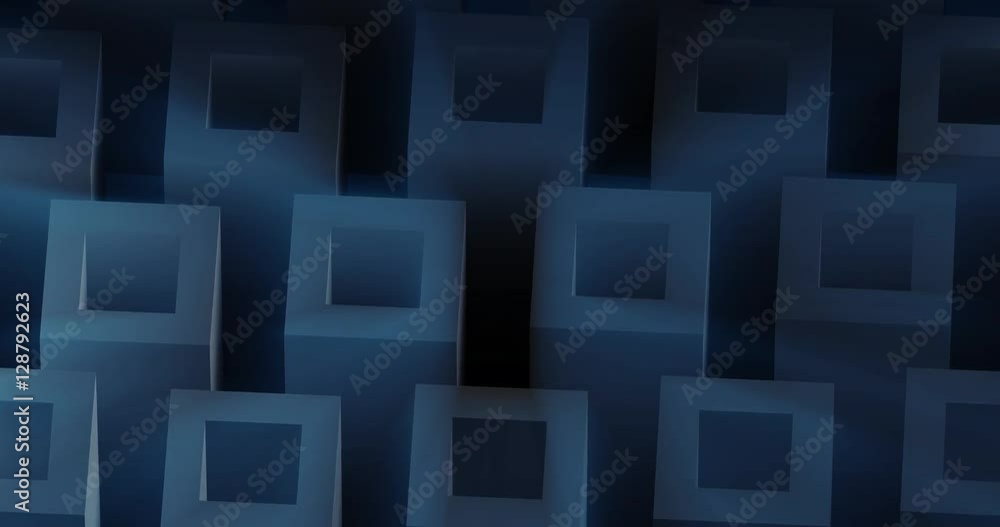 A slow moving 4K looping background design animation of 3D squares with light rays. A slow moving 4K looping background design animation of 3D squares with light rays.