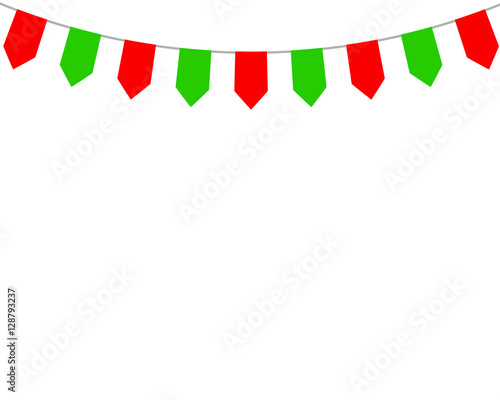 Decorative flags on greeting card template for a happy Christmas