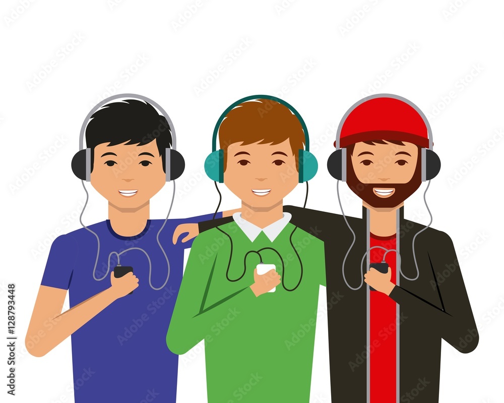 cartoon men with headphones and music player over white background. colorful design. vector illustration cartoon men with headphones and music player over white background. colorful design. vector illustration