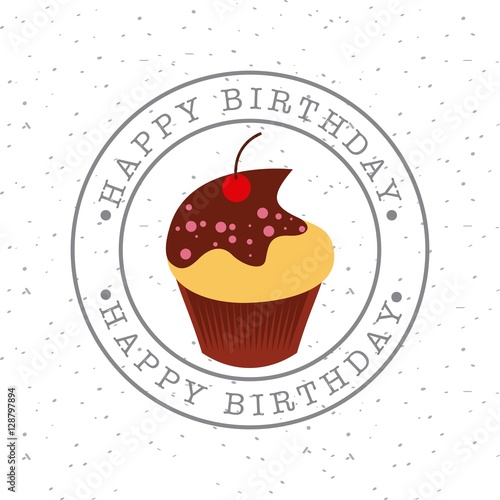 happy birthday card with sweet cupcake . colorful design. vector illustration