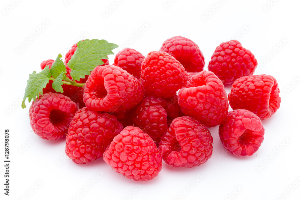 Ripe red raspberries isolated on white background. Ripe red raspberries isolated on white background.