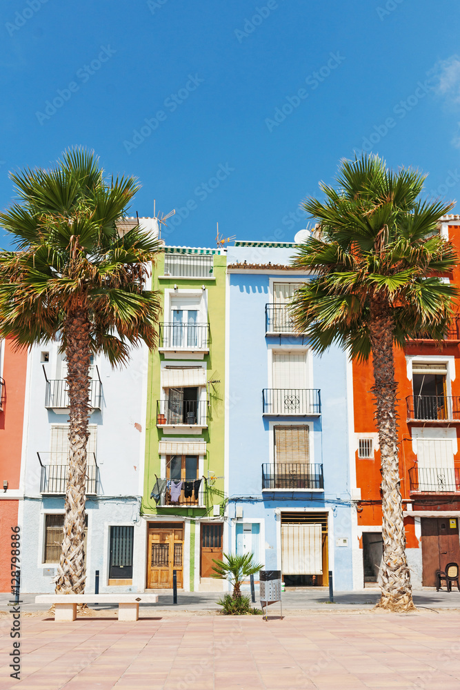 multi-colored homes of La Vila Joiosa, Costa Blanca Spain.