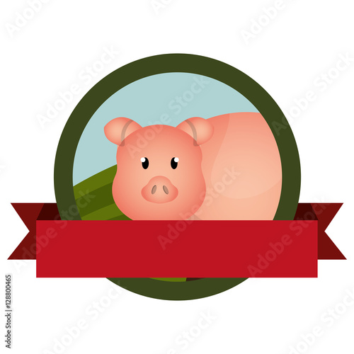 animal farm emblem with ribbon vector illustration design