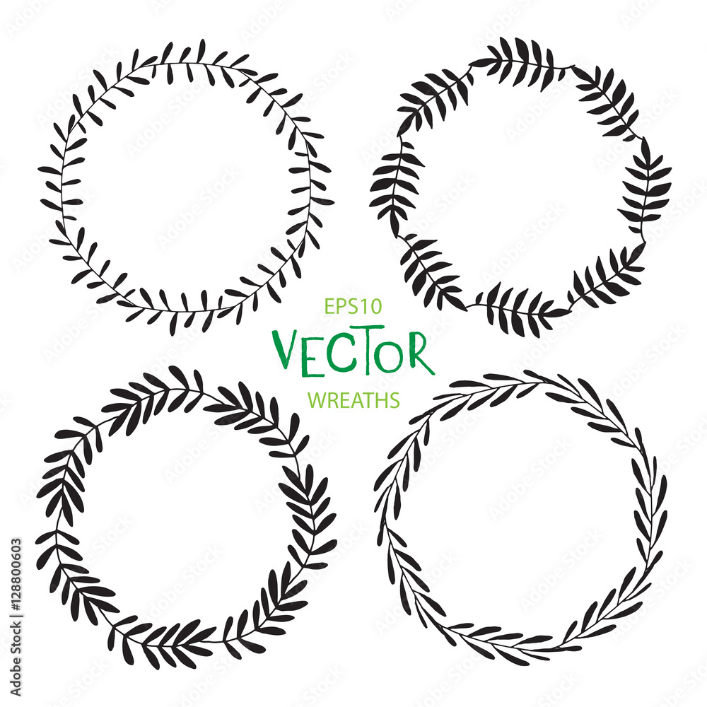 Vector floral separate wreaths set, black retro branches for quote, cards, posters Vector floral separate wreaths set, black retro branches for quote, cards, posters