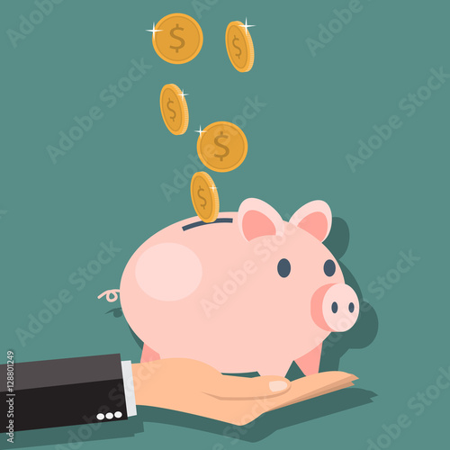  Money savings with piggy - vector illustration