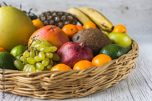 Fresh juicy citrus fruits in a basket