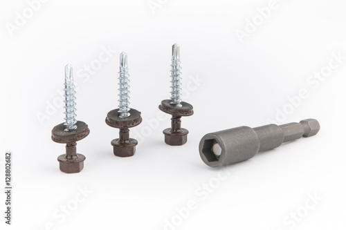 Steel Self-Drilling Screw, Brown Finish, Sealing Hex Washer Head