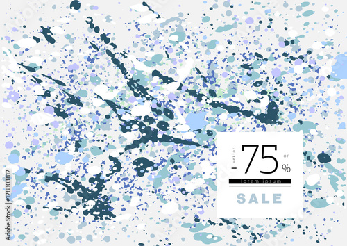 Bright ink splashes on white background with colorful spots and sprays. Best for use in advertising banner, illustration of spring, sale and web. Vector design.