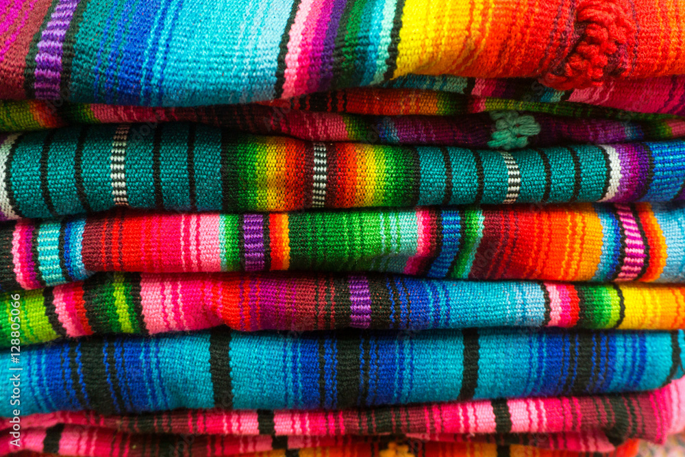 Different colorful fabrics, mayan style as pattern