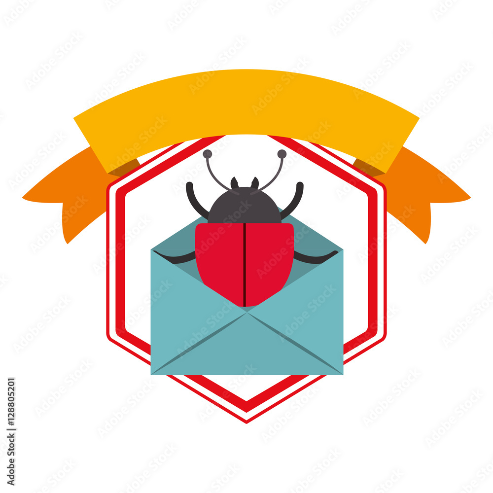 Envelope and bug icon. Security system warning protection and danger theme. Isolated design. Vector illustration Envelope and bug icon. Security system warning protection and danger theme. Isolated design. Vector illustration