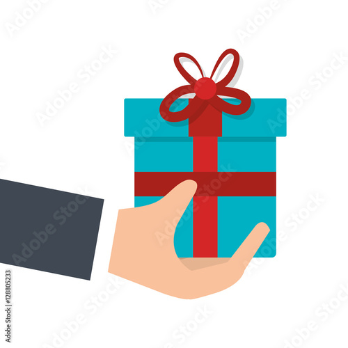 hand human with gift box vector illustration design