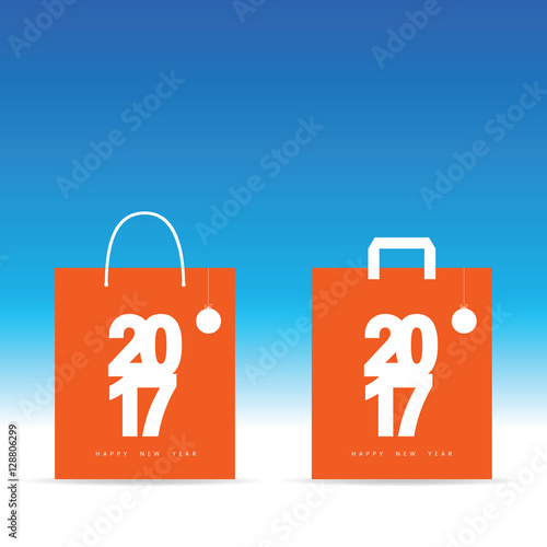 paper bag with happy new year 2017 and ball on it illustration