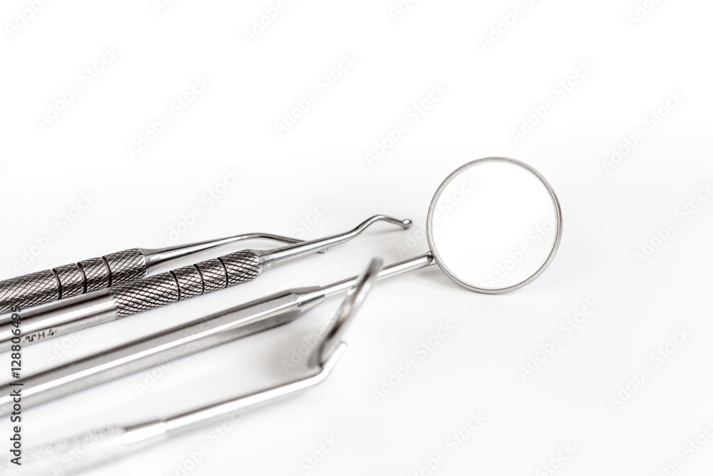 dental tools on white background top view dental tools on white background top view