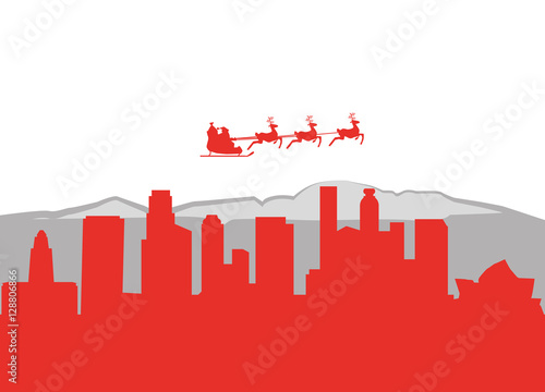 Santa Claus flying over Los Angeles City