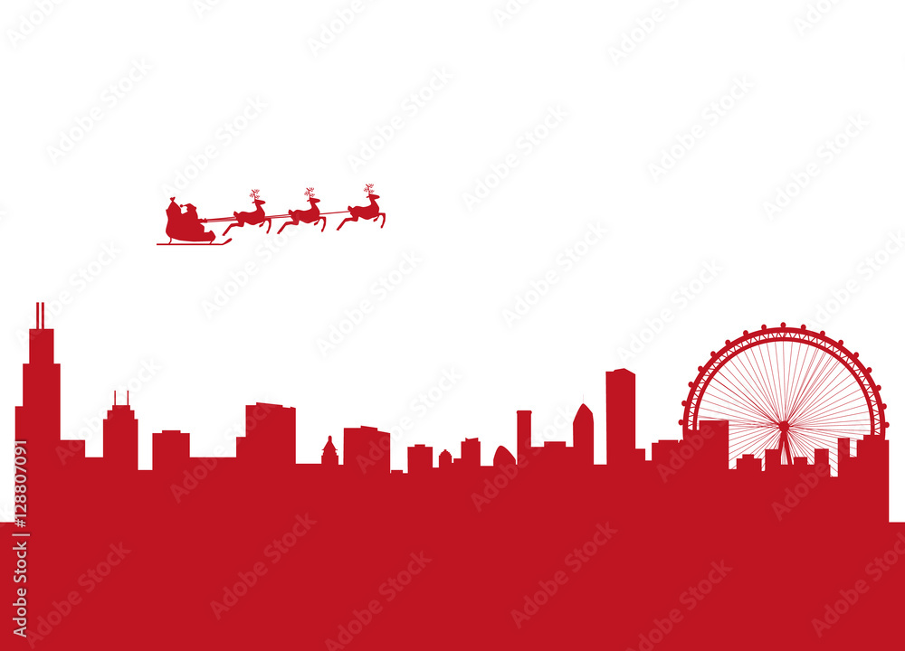 santa flying over the city of Charlotte