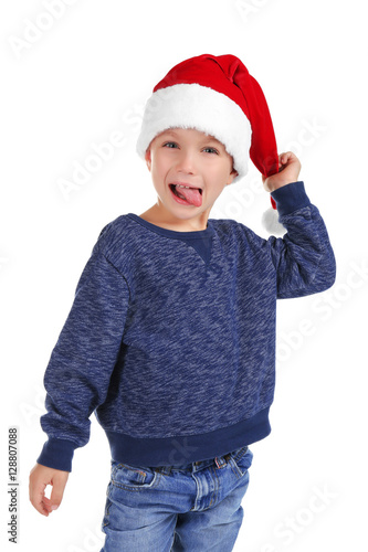 Cute little boy in Santa ha...