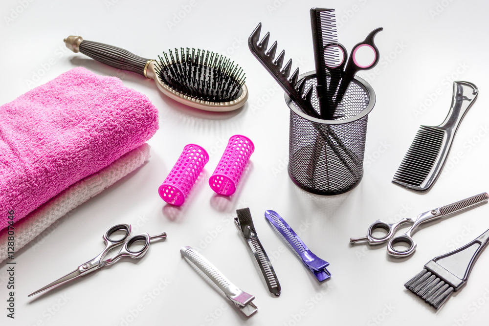 hairdresser working desk with tools hairdresser working desk with tools