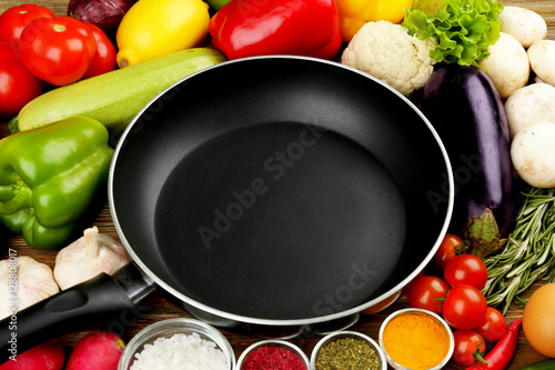 Frying pan with fresh ingredients