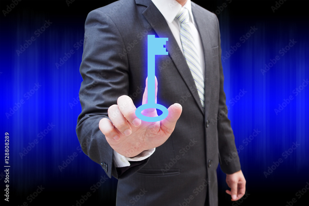 Businessman hand touching virtual panel of key to success, busin Businessman hand touching virtual panel of key to success, busin