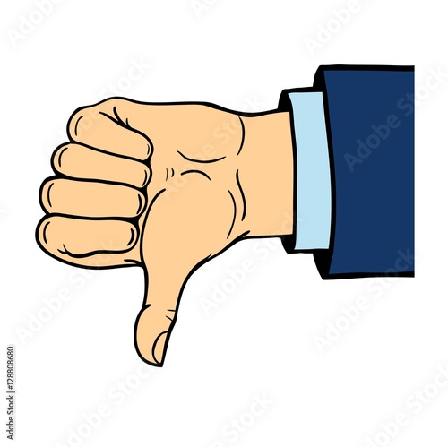 Hand shows thumb down isolated on white background