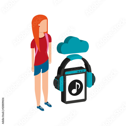 girl blue short cloud streaming music vector illustration eps 10