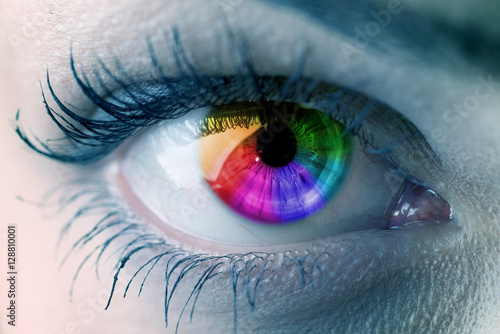 eye close up with colors of rainbow