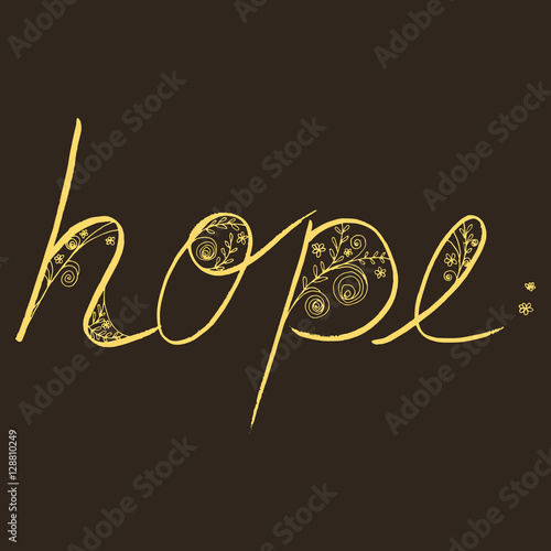 Abstract hope word line art hand drawn | yellow message decoration on dark background