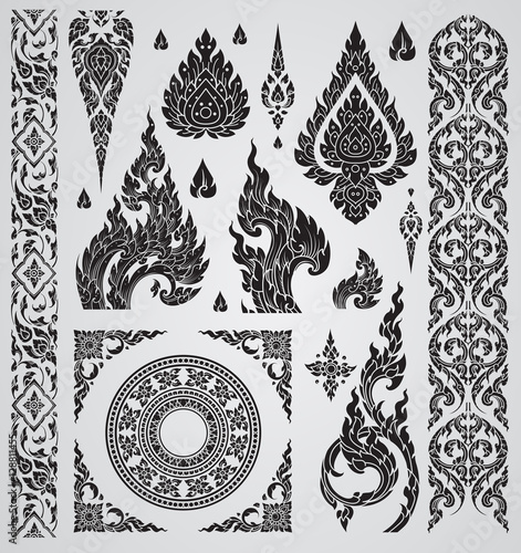Set of Thai art element, Decorative motifs. Ethnic Art, icon vec