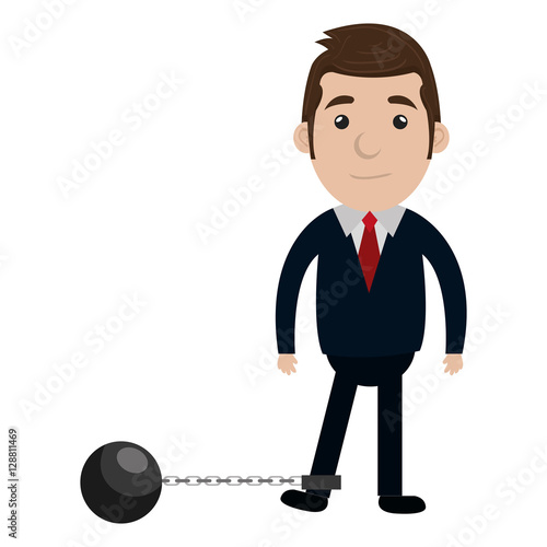 businessman character with icon slave fetter vector illustration design