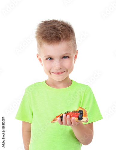 Cute boy with pizza slice, ...