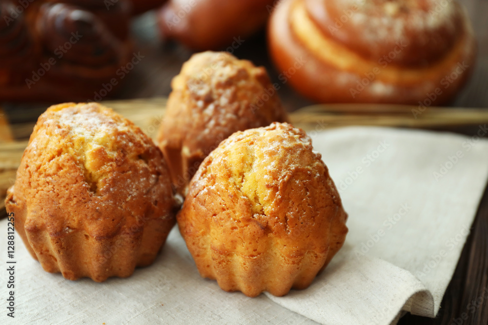 Fresh tasty muffins, closeup