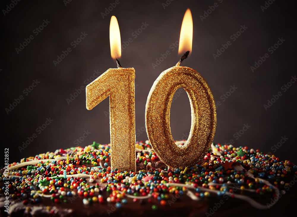 Fotografie Birthday cake with burning candles