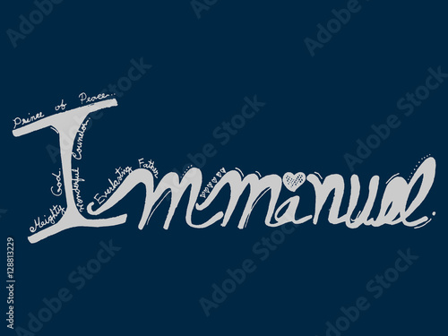 Photos Immanuel by hand drawn | Christianity typography art on blue background
