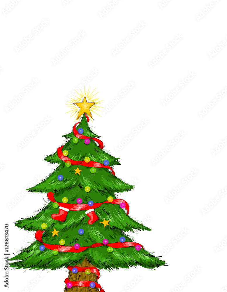 Fototapeta premium Decorated Christmas Tree White Background