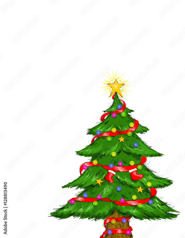 Decorated Christmas Tree White Background