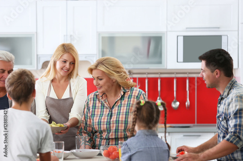 Happy large family on kitchen