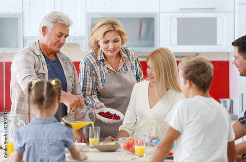 Happy large family on kitchen