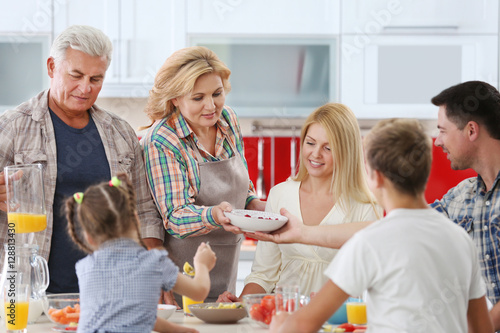 Happy large family on kitchen