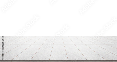 Business concept - Empty marble floor top with panoramic sky view of mountain under sunrise and morning blue bright sky for display or montage product photo