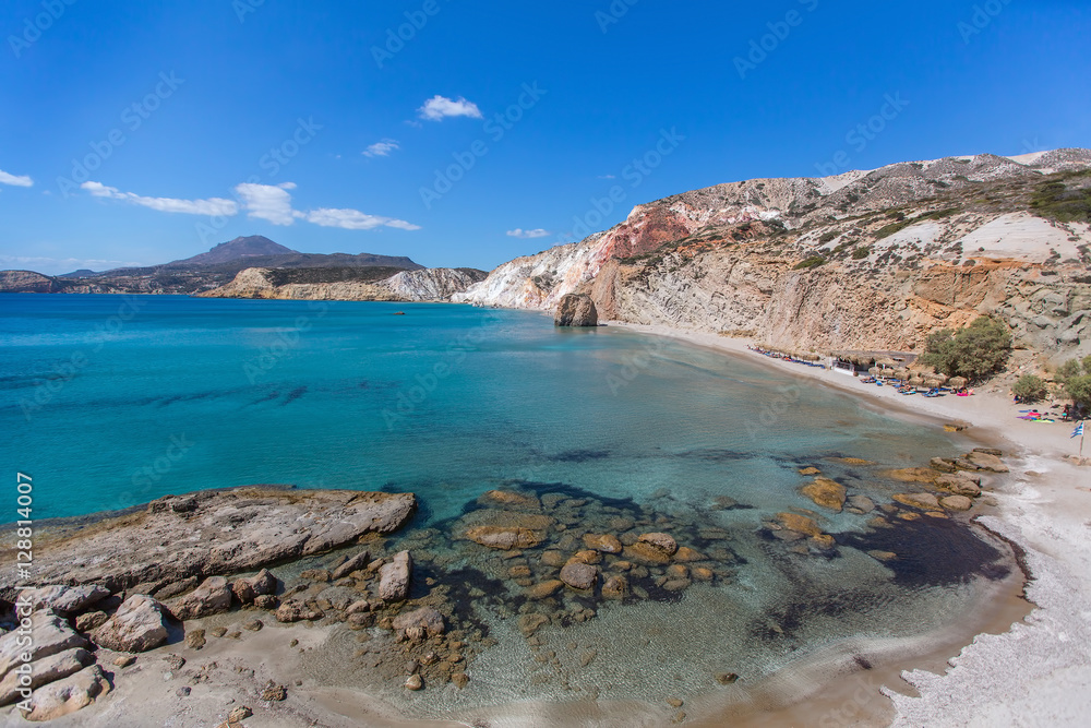 Sea beach in Milos island, Greece, Aegean sea.