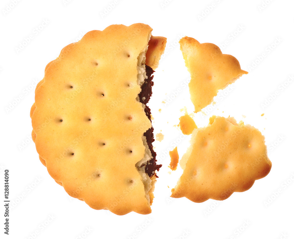 Tasty cookie with crumbs on white background Tasty cookie with crumbs on white background