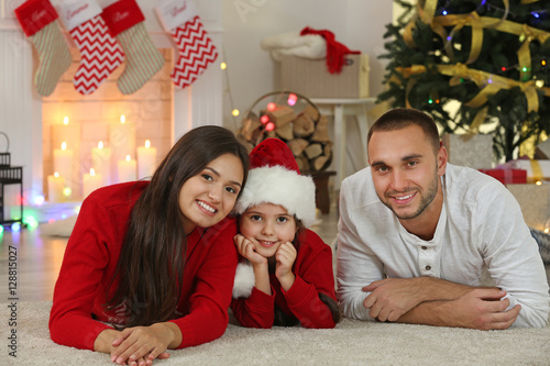 Happy family in living room...