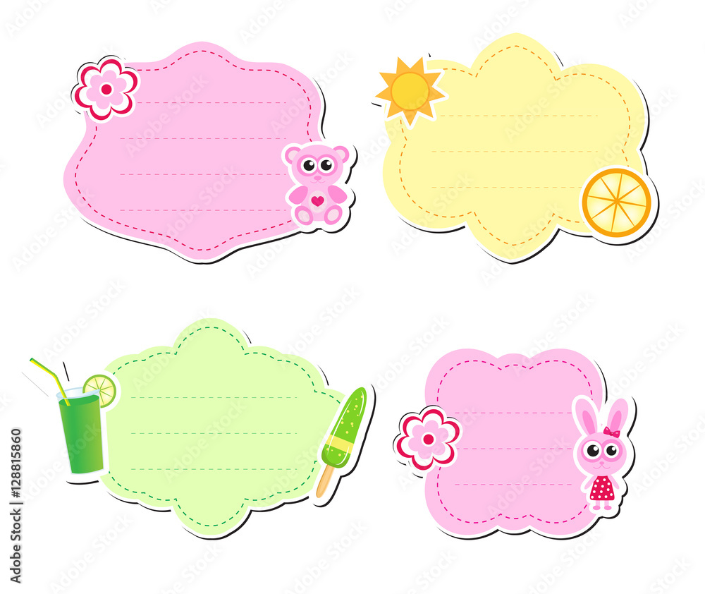 Cute kids frame for text, isolated on white background. Children s template. Baby frame. Vector illustration