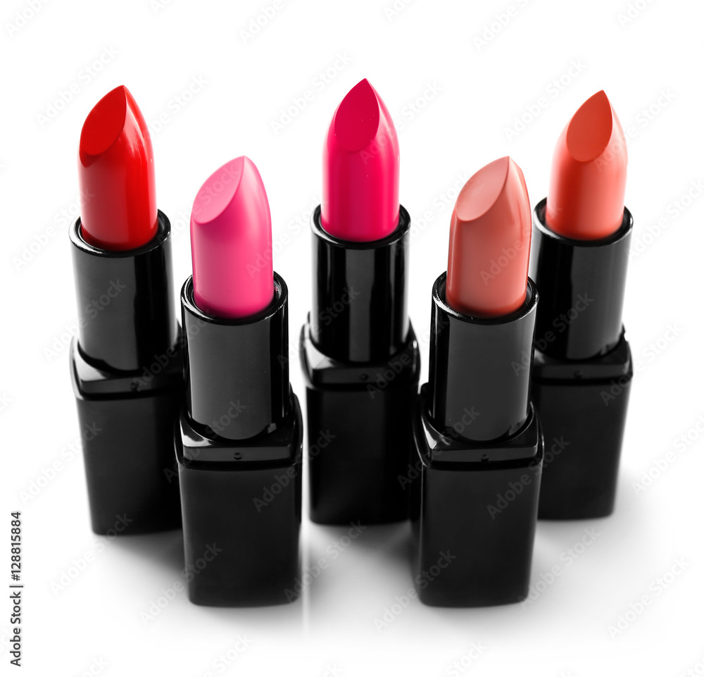 Assortment of lipsticks on white background Assortment of lipsticks on white background