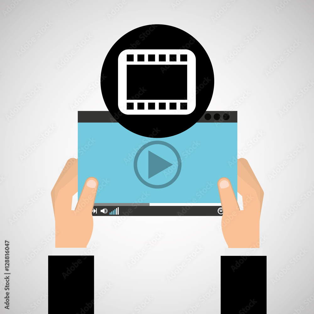 hand holds digital player strip film vector illustration eps 10 hand holds digital player strip film vector illustration eps 10