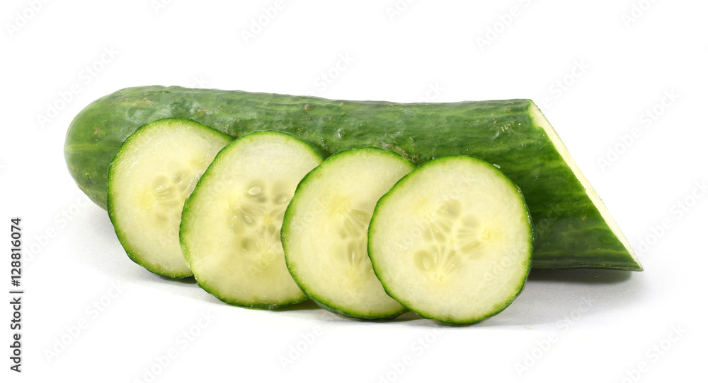 Whole English cucumber with slices